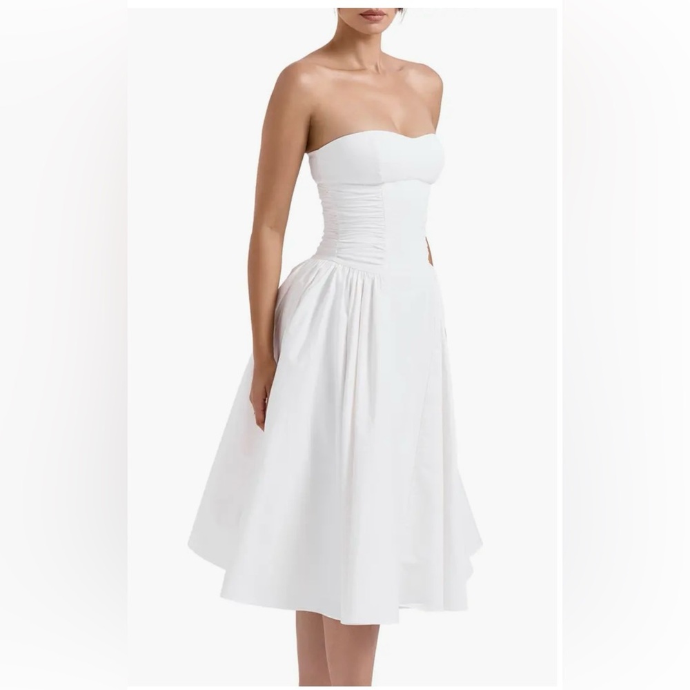 House of CB White Georgiana Strapless Stretch Cotton Fit & Flare Dress